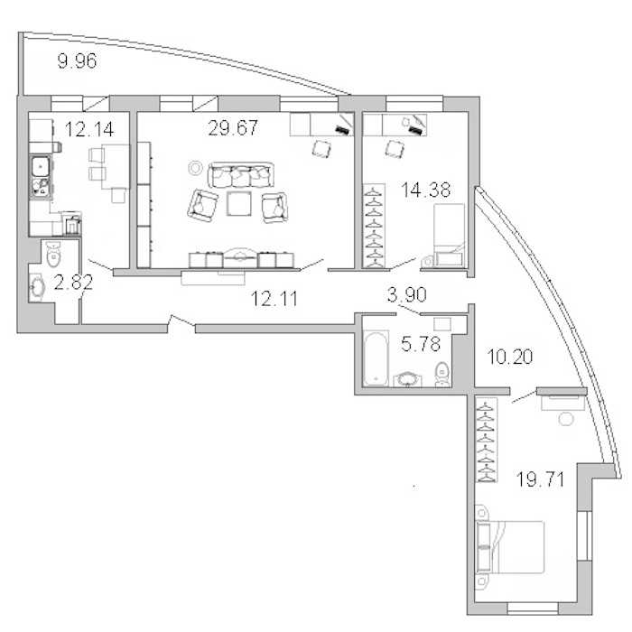 Трехкомнатная квартира в Л1: площадь 114.4 м2 , этаж: 9 – купить в Санкт-Петербурге